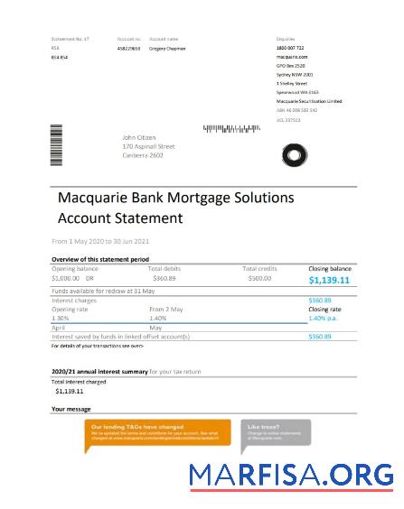 Blank Australia Macquire bank statement excel real example